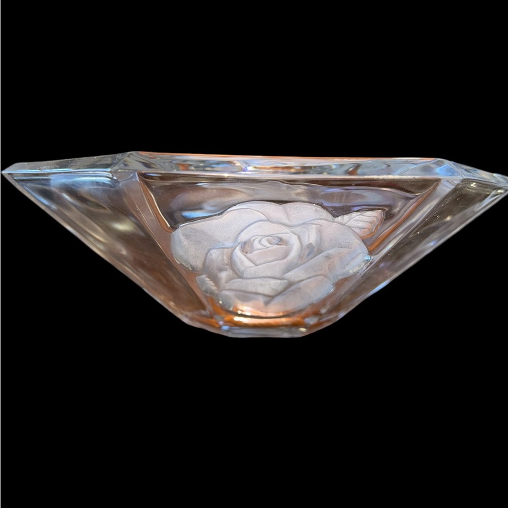 VINTAGE MIKASA CRYSTAL OCTAGONAL CLEAR BOWL FROSTED ROSE FLOWER
